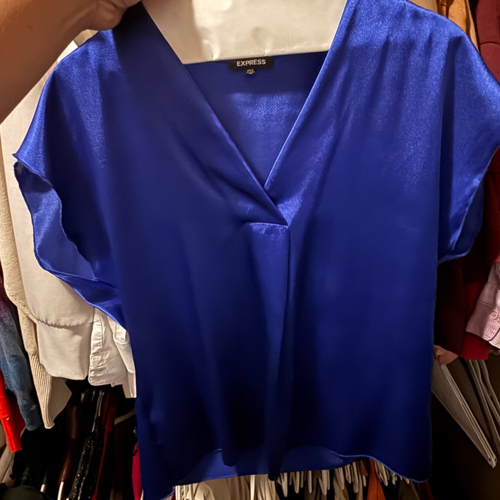 Express Vibrant Blue Satin Top